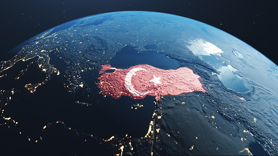 Planeta Tierra - con bandera y frontera de Turquía - Foto de archivo photo