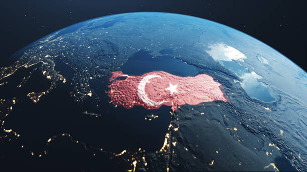 planeta tierra - con bandera y frontera de turquía - foto de archivo - turquia bandera fotografías e imágenes de stock