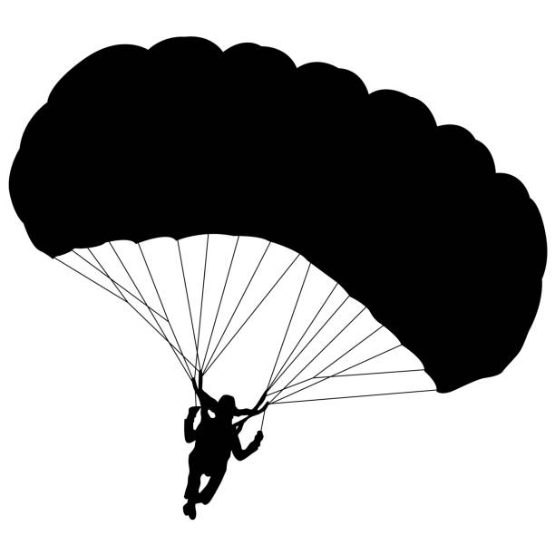 スカイダイバー、白い背景にパラシュートシルエット - parachute parachuting skydiving silhouette点のイラスト素材／クリップアート素材／マンガ素材／アイコン素材