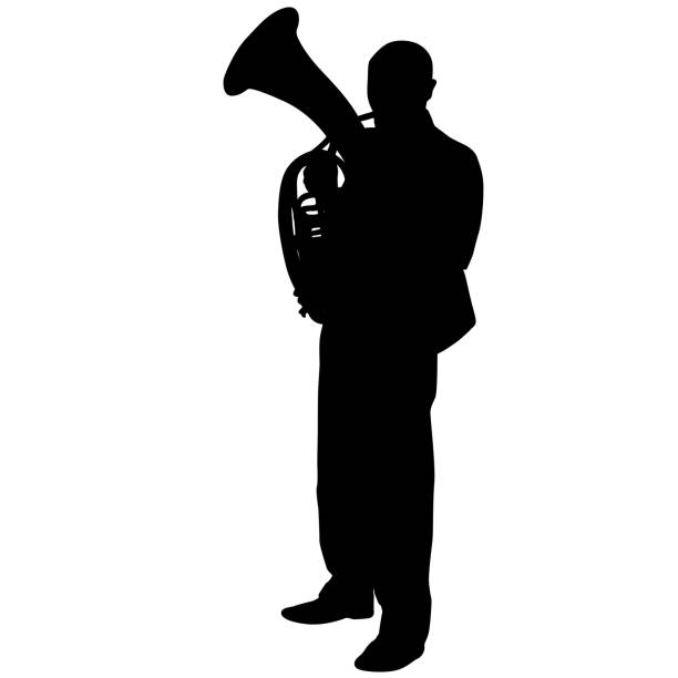 Silhouette of musician playing the tuba on a white background vector art illustration