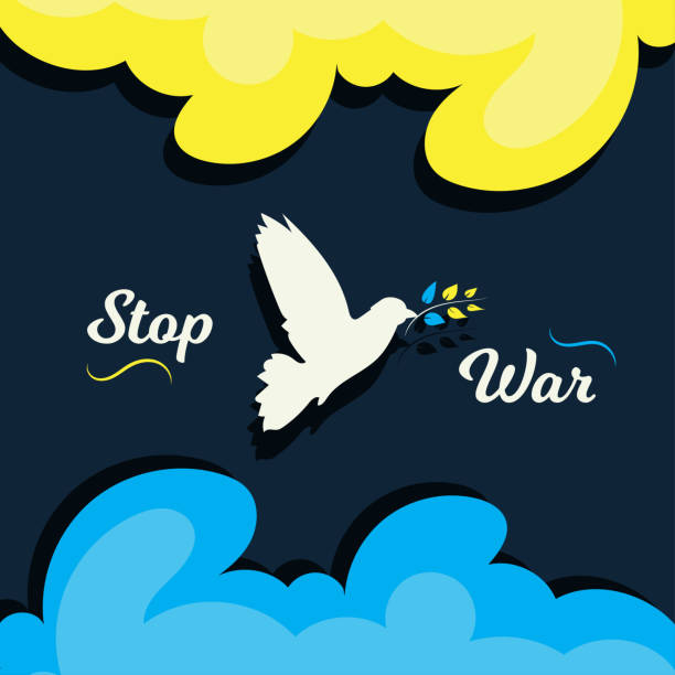 istock ukraine russia conflict stop war poster, dove peace bird symbol protest Ukrainian flag vector design 1390127405