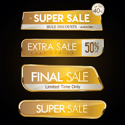 Collection of gold and white sale and premium quality badge and labels