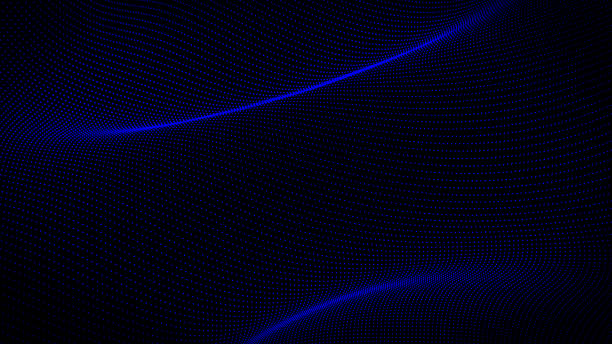 istock 3d wavy technology abstract background. Digital blue neon line dots and particles network on black empty surface. Big data, sound, computers concept. 1390133707