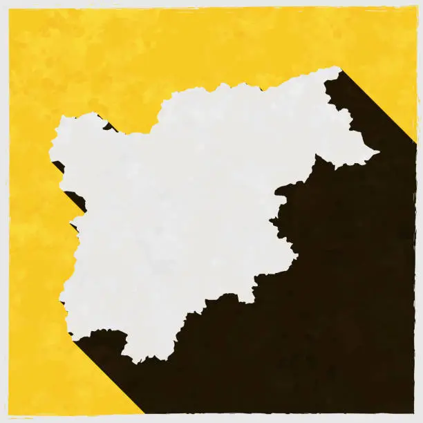 Vector illustration of Trentino-South Tyrol map with long shadow on textured yellow background