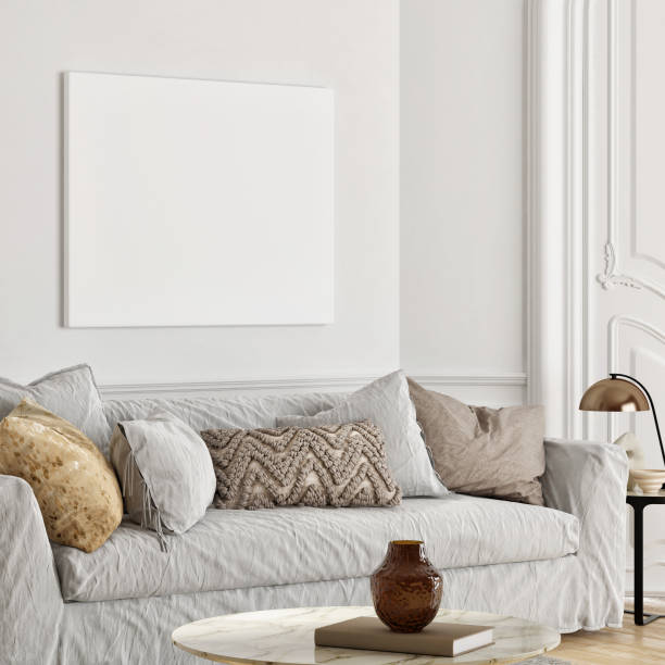istock Mock up poster in close up interior design, Scandinavian design. 1390142002