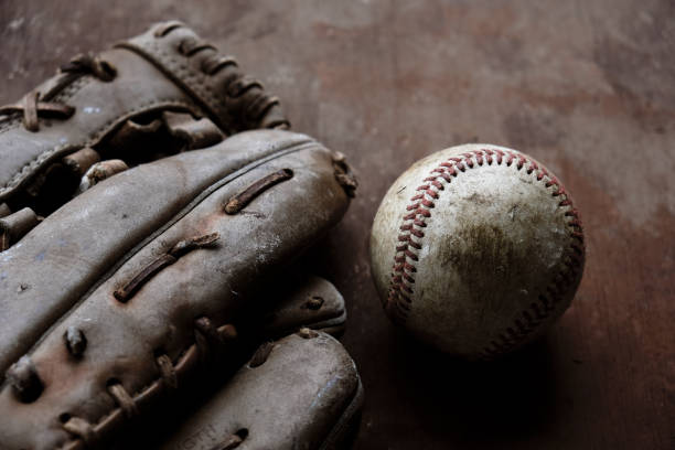istock Vintage retro baseball equipment closeup 1390144192