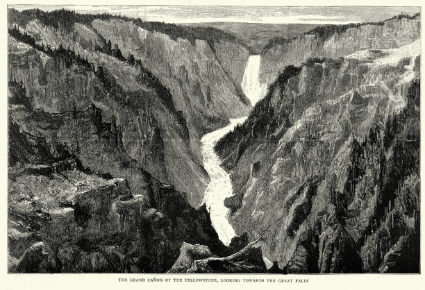 Grand Canyon of the Yellowstone, Great Falls, USA, 1888, 19th Century Vintage illustration, Grand Canyon of the Yellowstone, Great Falls, USA, 1888, 19th Century grand canyon of yellowstone river stock illustrations