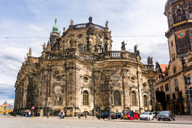 Dresden, Germany - May 2019: Dresden Cathedral (Katholische Hofkirche) on Theaterplatz square