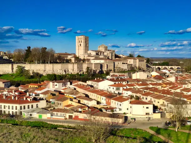 Aerial view of Zamora Cathedral, Castile Leon, Spain