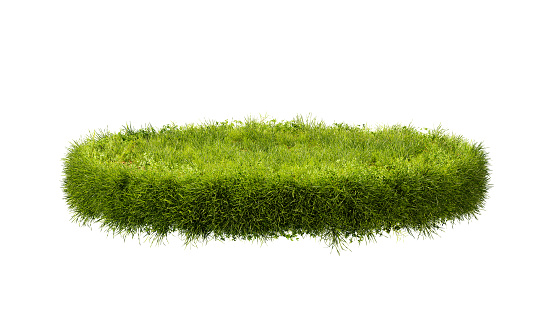 Grass podium, isolated on a white background. Grass circle, 3d rendering.