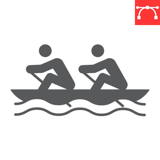 ローイングスポーツグリフアイコン - silhouette kayaking kayak action点のイラスト素材／クリップアート素材／マンガ素材／アイコン素材