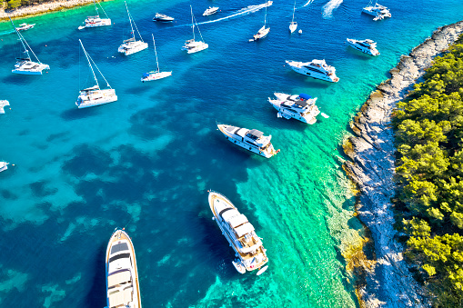 Palmizana bay on Pakleni Otoci islands turquoise yachting destination view, Hvar archipelago of Croatia