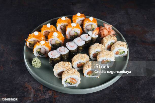 Fresh Sushi Rolls Stock Photo - Download Image Now - Maki Sushi, Tempura, Sushi