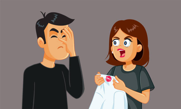 ilustrações de stock, clip art, desenhos animados e ícones de angry wife confronts her cheating husband with evidence vector cartoon - proof of love