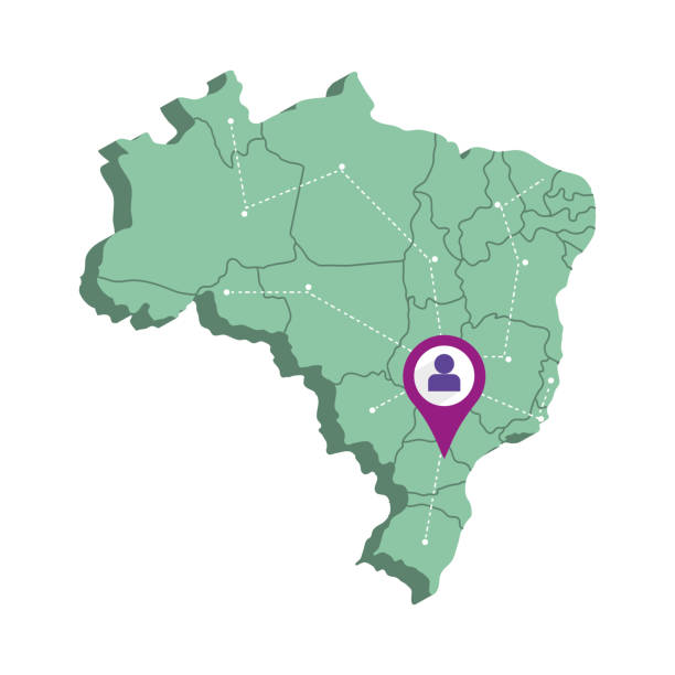 ilustrações, clipart, desenhos animados e ícones de mapa isolado de renderização 3d do brasil com um vetor de pino de mapa - mapa brazil 3d