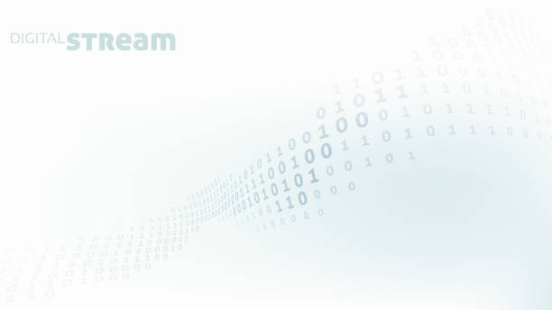 Digital stream. Minimal design with binary code wavy connection Digital stream. Minimal design with binary code wavy connection. Futuristic vector graphics binary code stock illustrations