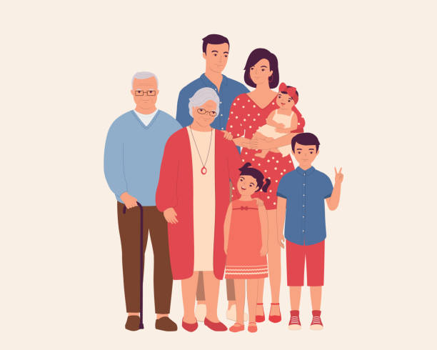 illustrations, cliparts, dessins animés et icônes de portrait de famille multigénérationnel. - grandmother child grandparent isolated