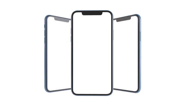 istock Mock-up of smart phone with empty screen, perspective mockups with blank screen isolated on white background. 1390171688