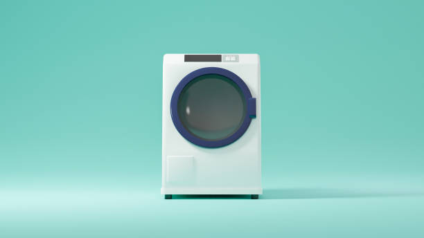 ilustração de uma máquina de lavar tipo tambor desenhada em 3dcg. - 3dcg - fotografias e filmes do acervo