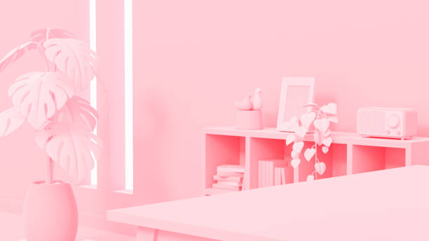 istock 3D Illustration Pink Living Room Image. 1390177069