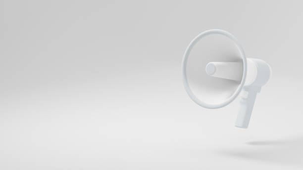 ilustración de un megáfono dibujado en 3dcg. tomado de diagonal. blanco. - 3dcg fotografías e imágenes de stock