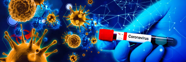doctor holding a blood sample with corona virus. 3d illustration - syringe vaccination vial insulin imagens e fotografias de stock
