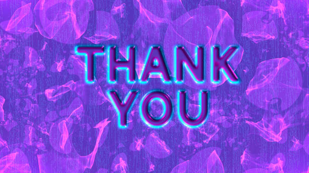 Thank You neon glowing greeting text on the violet background of shiny particles, creativity graphics and modern design