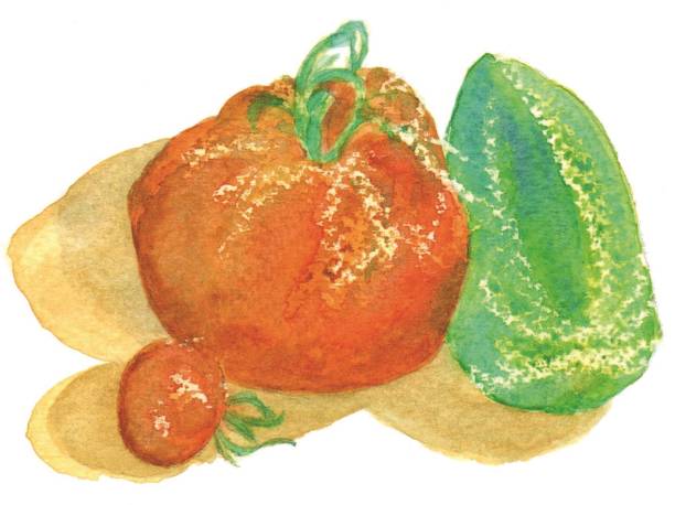 istock Illustration of fresh beefsteak tomatoes and cucumber 1390188385