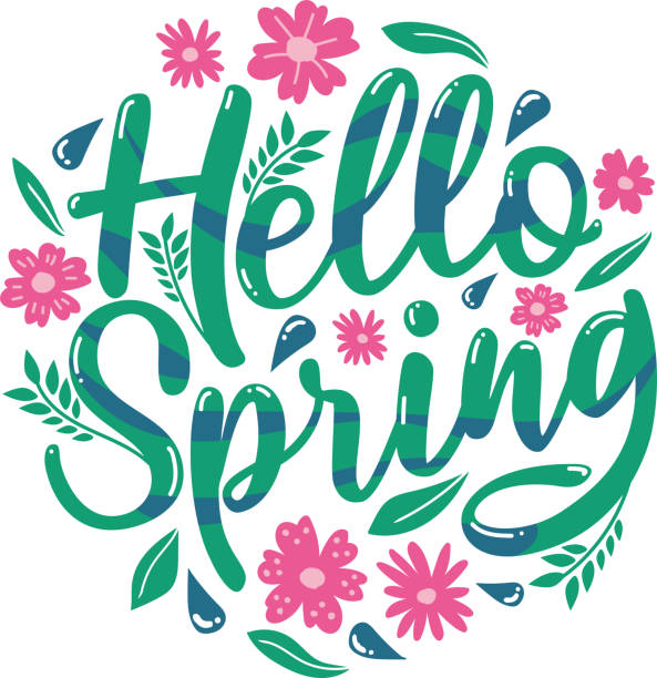 Hello Flower Spring Beautiful typography with spring time atmosphere sunflower vine stock illustrations