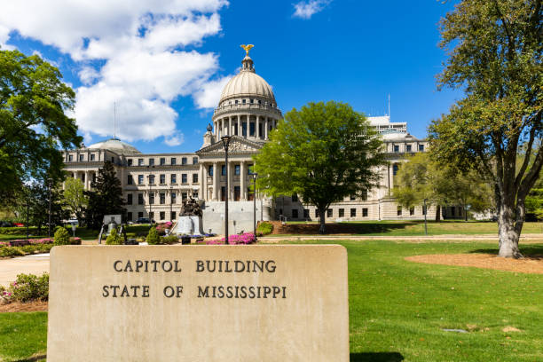 Jackson, MS - April 7, 2022: The Mississippi Capitol Building in Jackson, MS
