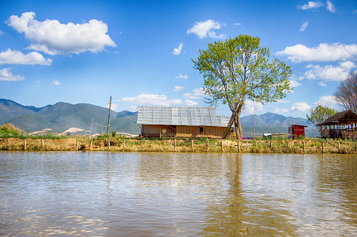Beautiful landscape floating farms on Inle Lake, Myanmar