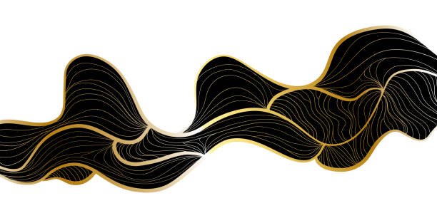 istock Elegant wavy line art on white background. Luxury abstract background with gold lines vector illustration. 1390197765
