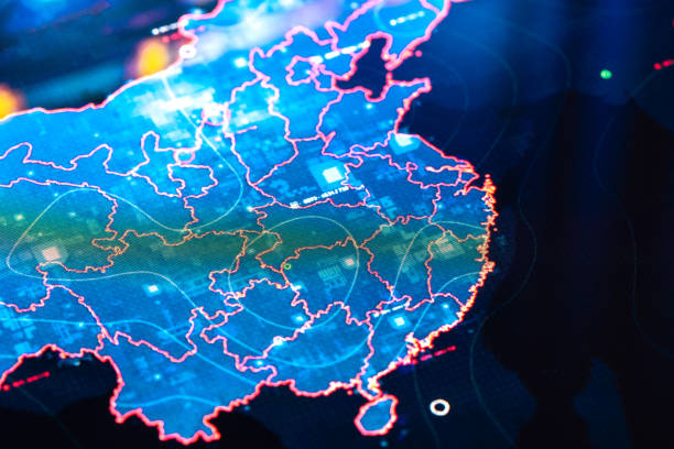 istock Map of China on digital display 1390203382