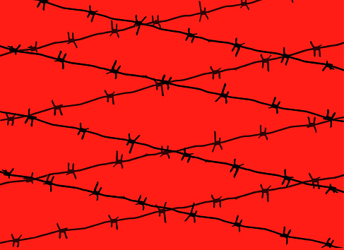 barbed wire, silhouette in red