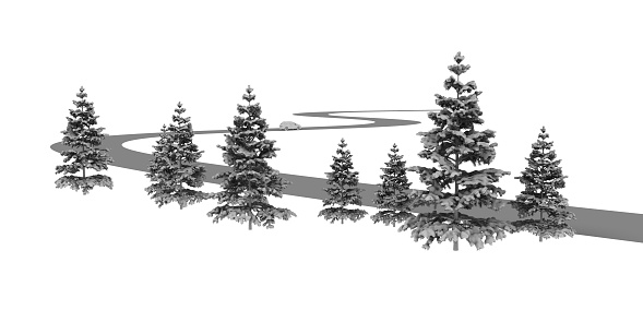 Beautiful winter scenery with trees, 3d rendered image.