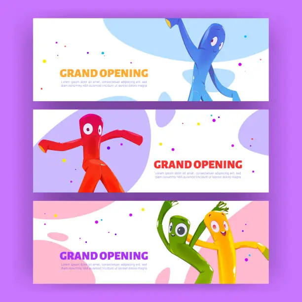 Vector illustration of Grand opening posters with inflatable tube men