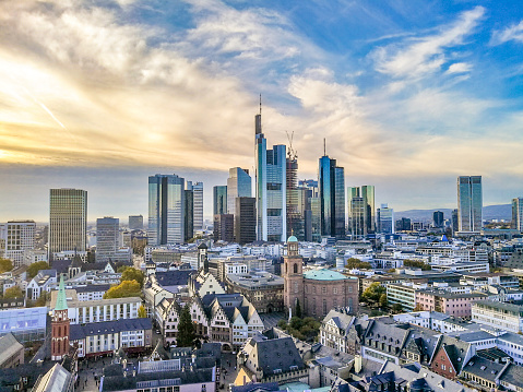 view to skyline of Frankfurt in sunset, Germany