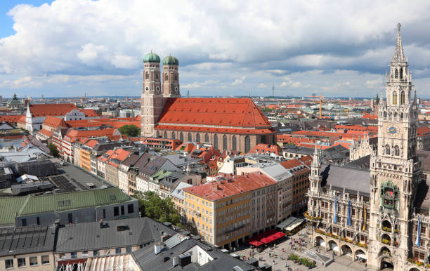 istock Munich in Germany city view from above with cathedral and main square 1390211612