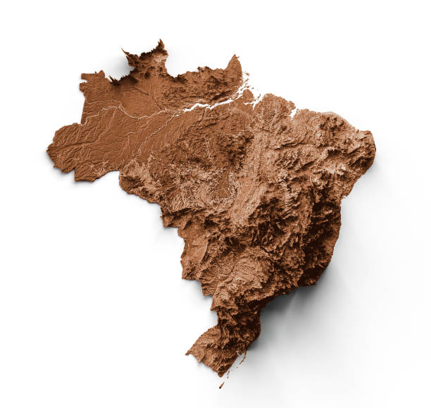 istock Brazil Topographic Map 3d realistic Brazil map Color texture and Rivers 3d illustration 1390212879