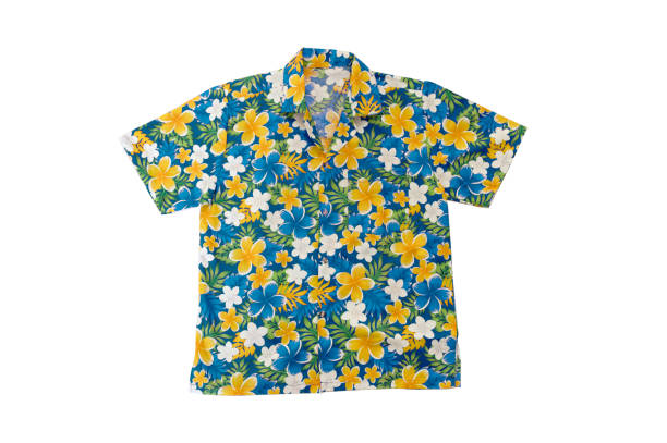 istock Blue Hawaiian Floral Shirt on White Background 1390213810