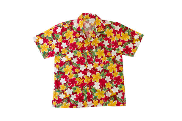 istock Red Hawaiian Floral Shirt on White Background 1390213812
