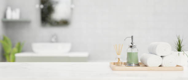 istock A set of bathroom accessories and copy space on white bathroom tabletop 1390213937