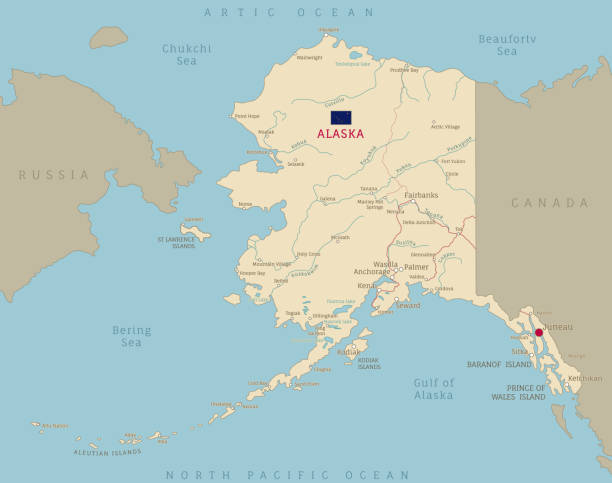 straßenkarte von alasaka us-amerikanischer bundesstaat - alaska stock-grafiken, -clipart, -cartoons und -symbole