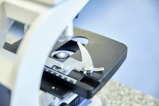 istock Close-up shot of a microscope's stage 1390219355