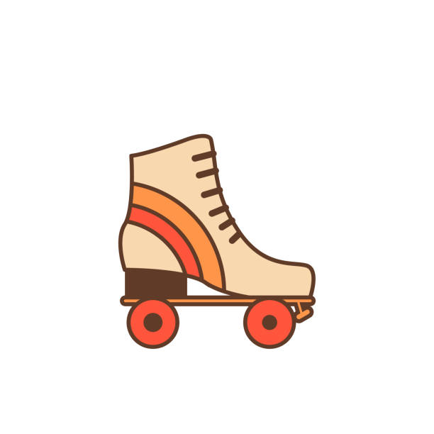 Retro roller skates outline color icon. Vintage rollerblades. Cartoon 70s 80s inspired nostalgia inline skating boots. Vector illustration isolated on white. Retro roller skates outline color icon. Vintage rollerblades. Cartoon 70s 80s inspired nostalgia inline skating boots. Vector illustration isolated on white roller skating stock illustrations