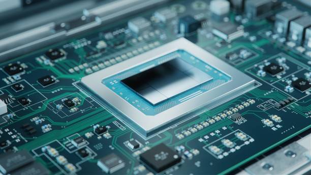 Shot of Generic Printed Circuit board with Microchips and other Components During Production Process. Electronics Manufacturing. Bright Environment