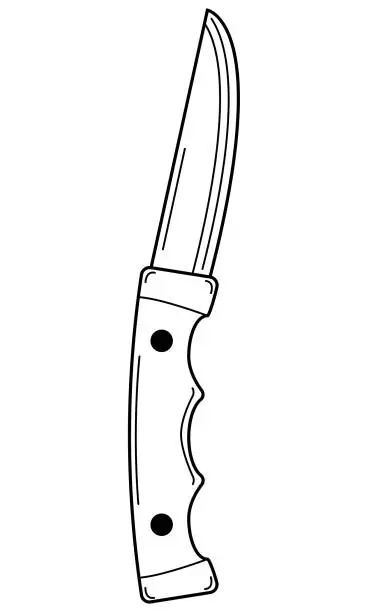 Vector illustration of Hand drawn folding knife. Tool for hiking and tourism. Doodle style. Vector.