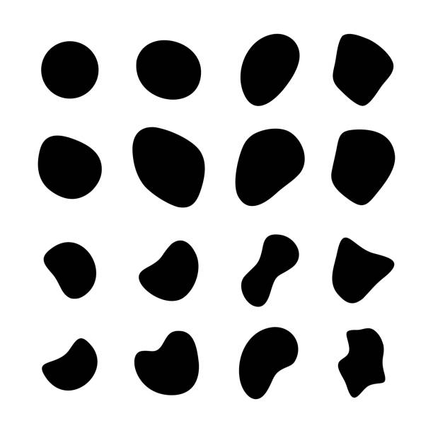Set of random spots, smooth shapeless lines of simple blots isolated on white. Vector flat design. Set of random spots, smooth shapeless lines of simple blots isolated on white. Vector flat design. freckle stock illustrations