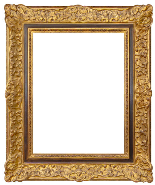 istock Old rectangular vintage wooden golden frame, isolated on white background 1390226325
