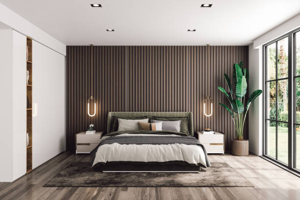 modern luxury bedroom - showcase interior imagens e fotografias de stock